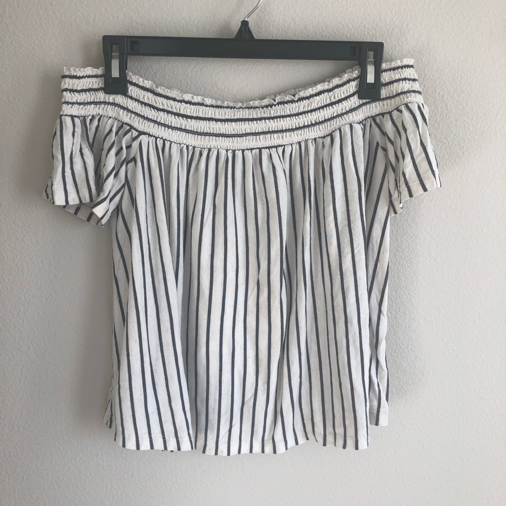 Off the shoulder pinstripe women’s shirt